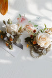 Romantic Apricot Wrist Corsage and Boutonniere Set for Wedding
