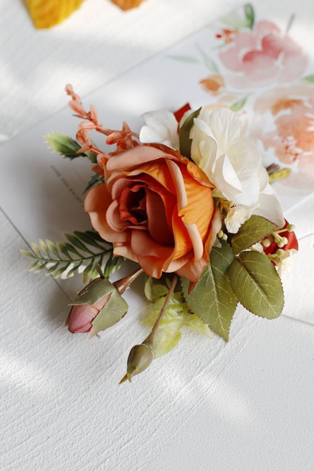 Romantic Apricot Wrist Corsage and Boutonniere Set for Wedding