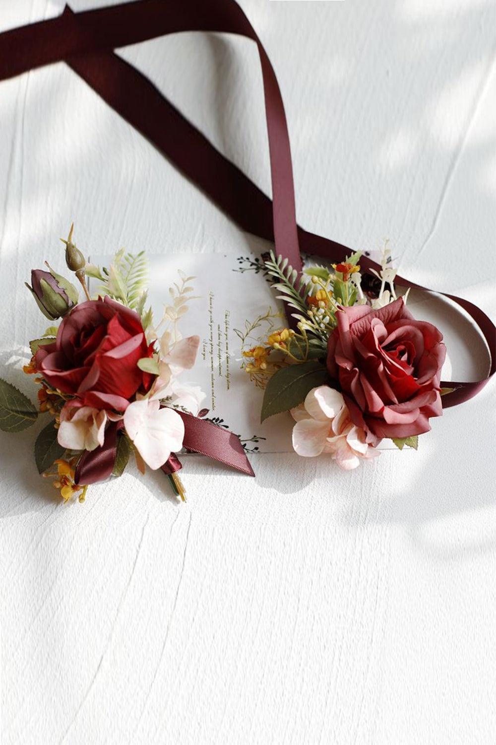 Romantic Apricot Wrist Corsage and Boutonniere Set for Wedding