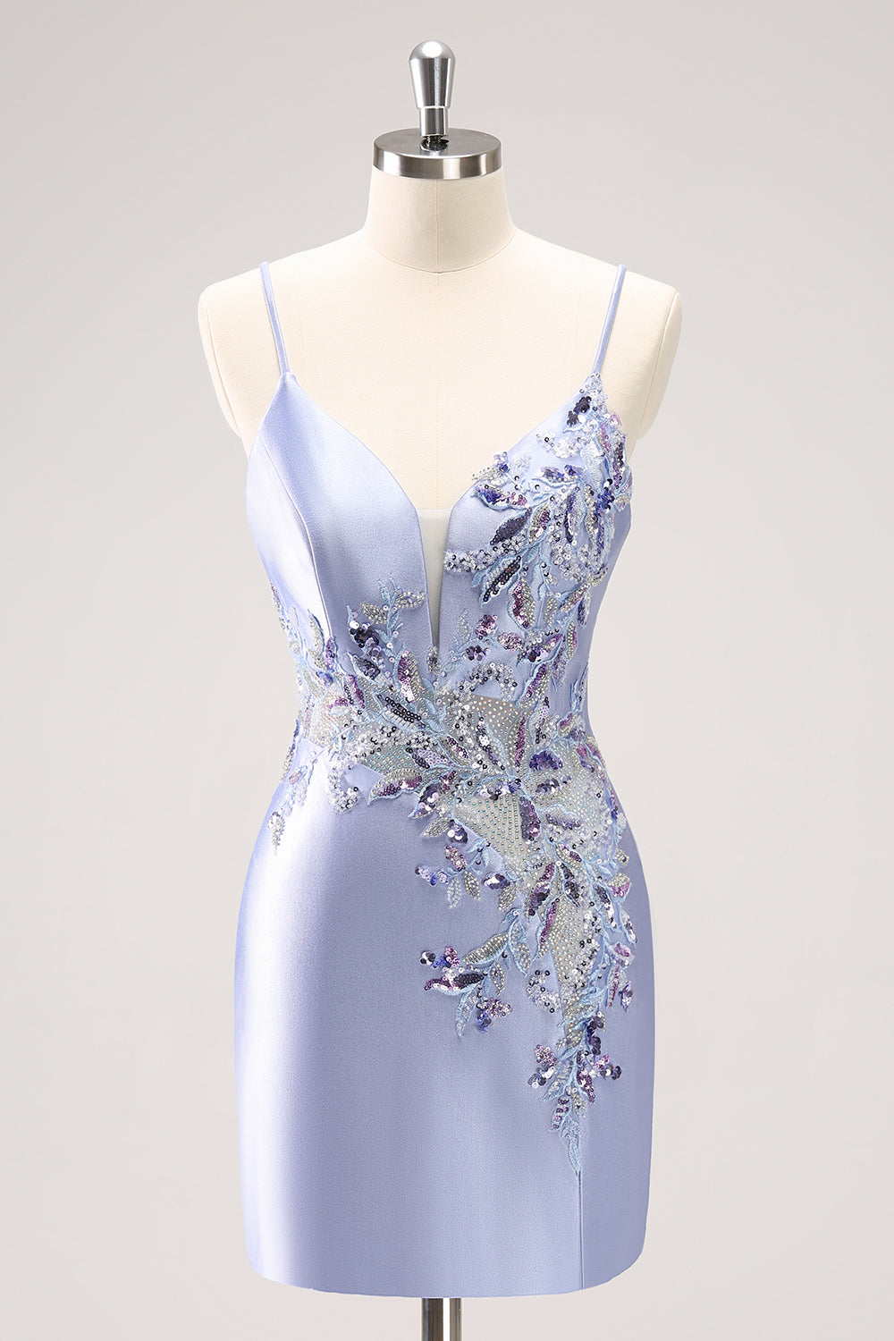 Sparkly Blue Sequined Tight Mini Dress with Beading