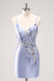 Sparkly Blue Sequined Tight Mini Dress with Beading