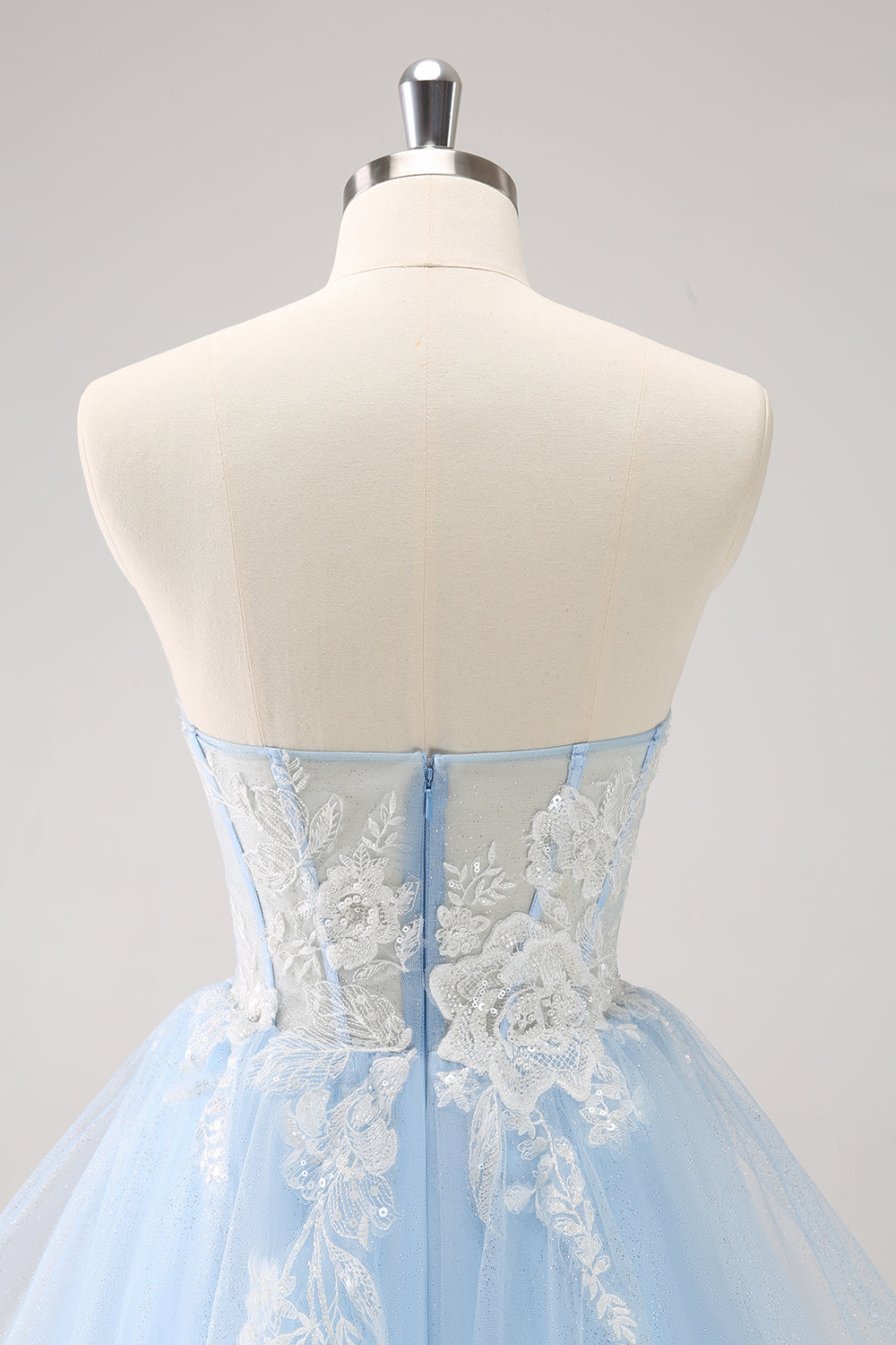 Elegant Blue Sequined A Line Corset Floral Appliques Mini Dress