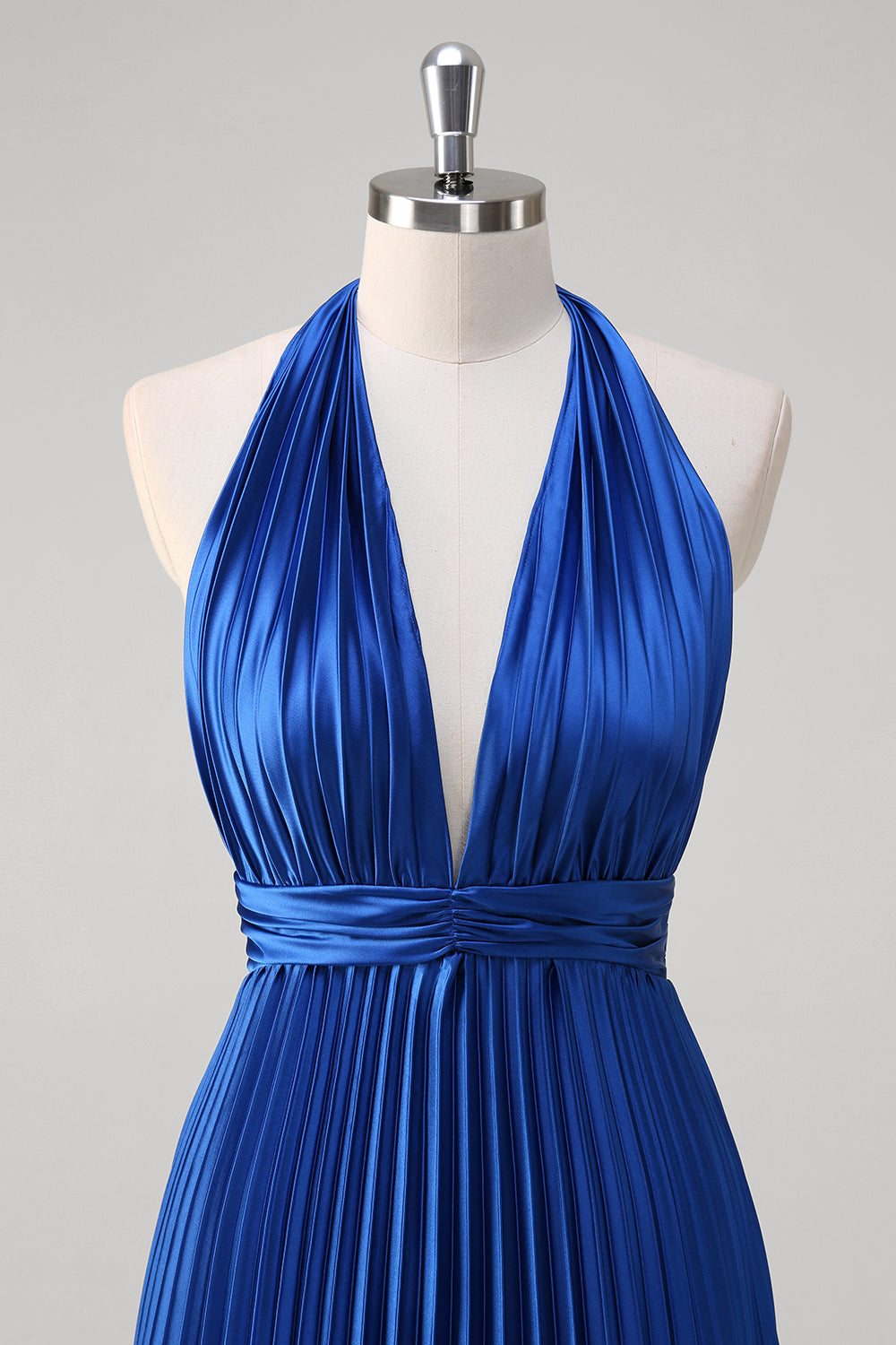 Royal Blue Pleated Halter Backless Bridesmaid Dress