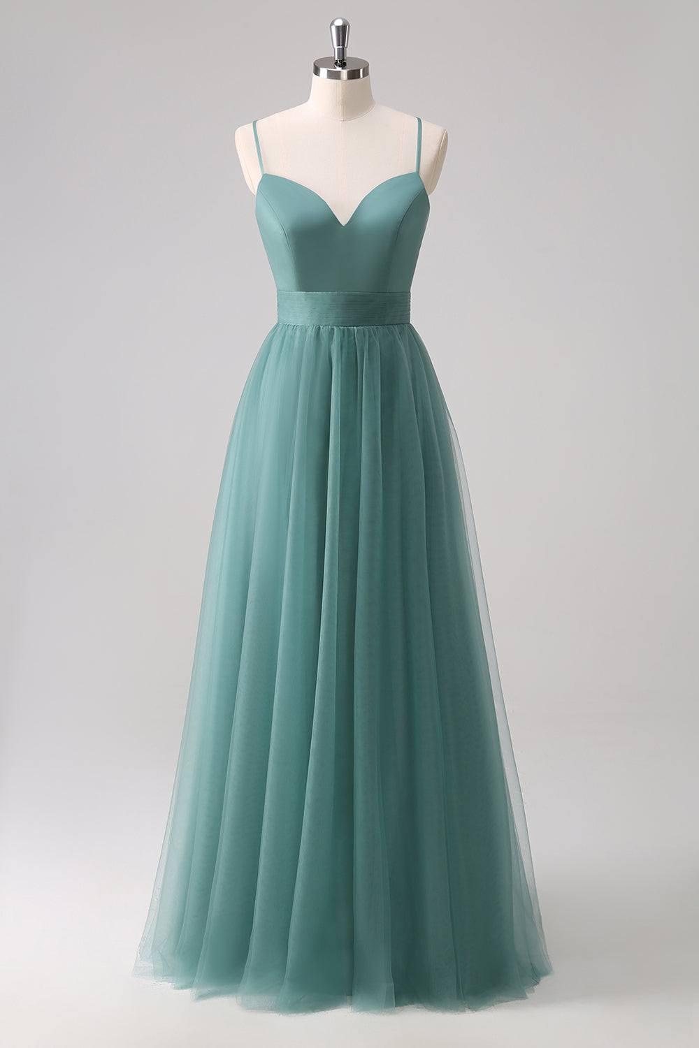 Eucalyptus A Line Tulle Maxi Dress with Hollow Out Back