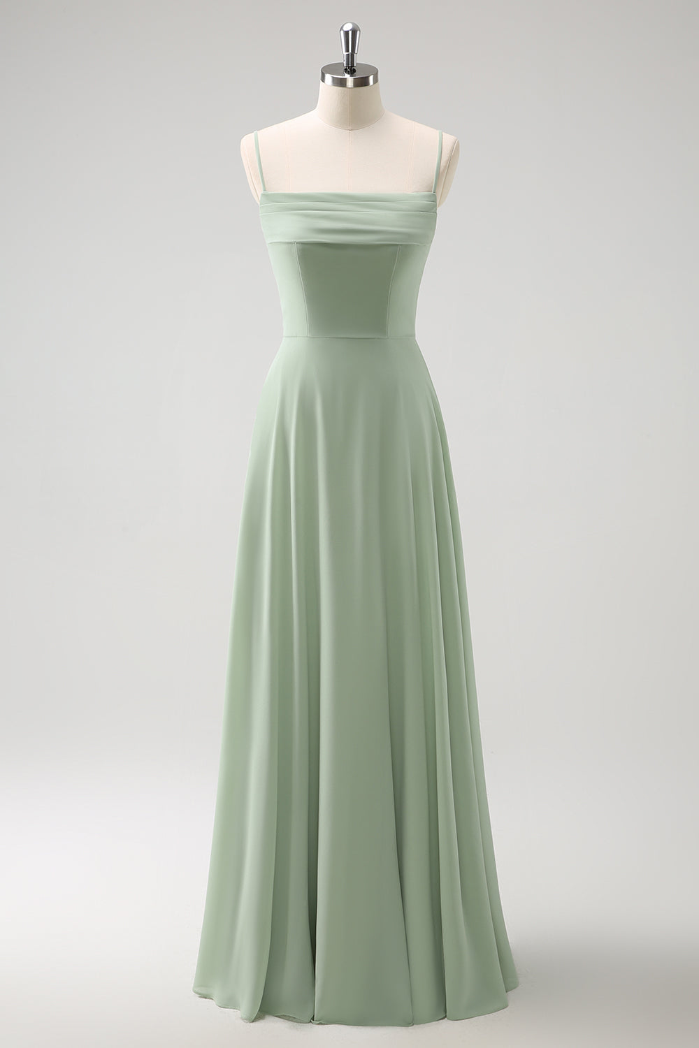 Light Green Cold Shoulder Detachable Sleeves A Line Chiffon Maxi Bridesmaid Dress