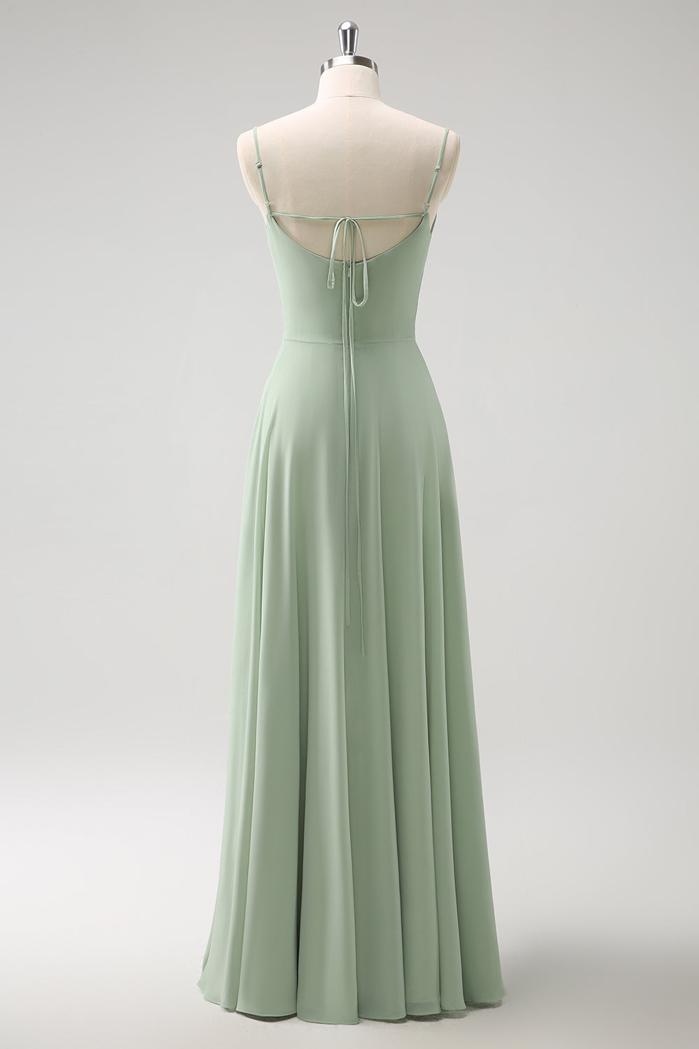 Light Green Cold Shoulder Detachable Sleeves A Line Chiffon Maxi Bridesmaid Dress