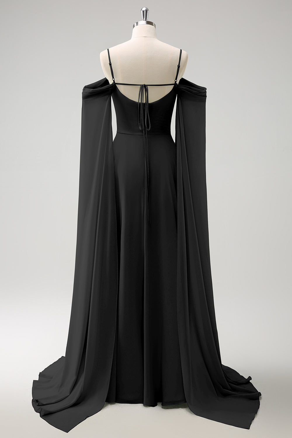 Light Green Cold Shoulder Detachable Sleeves A Line Chiffon Maxi Bridesmaid Dress