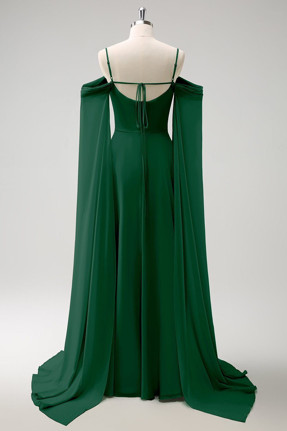Light Green Cold Shoulder Detachable Sleeves A Line Chiffon Maxi Bridesmaid Dress