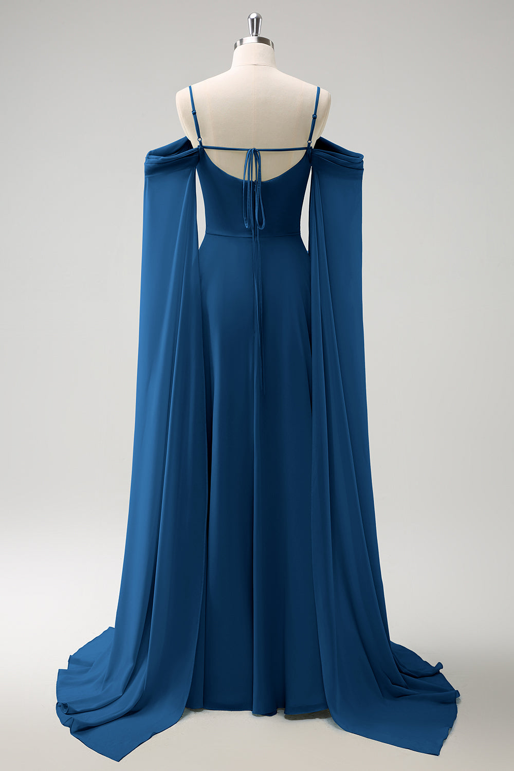 Light Green Cold Shoulder Detachable Sleeves A Line Chiffon Maxi Bridesmaid Dress