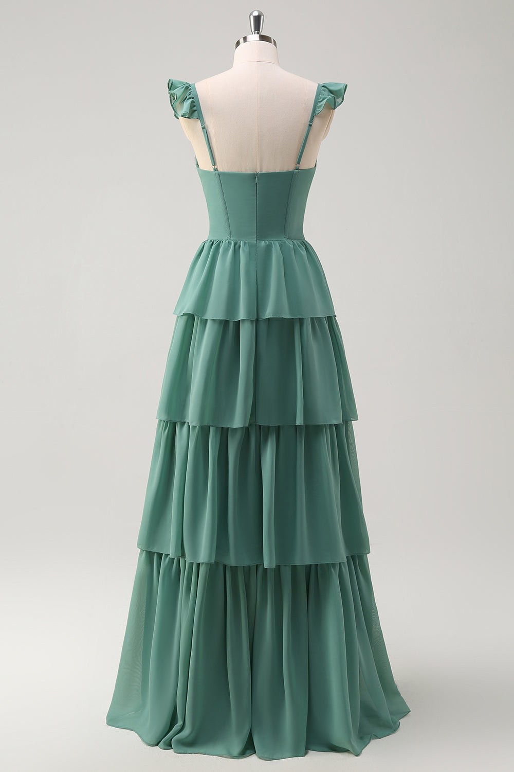 Eucalyptus Corset Tiered Ruched Bridesmaid Dress with Slit