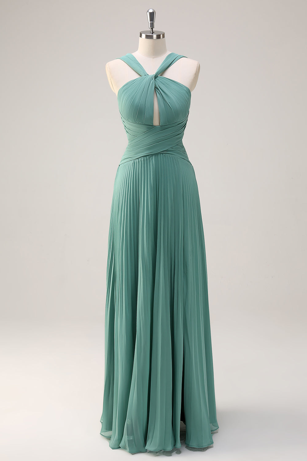 Eucalyptus Pleated Criss Cross Keyhole Bridesmaid Dress