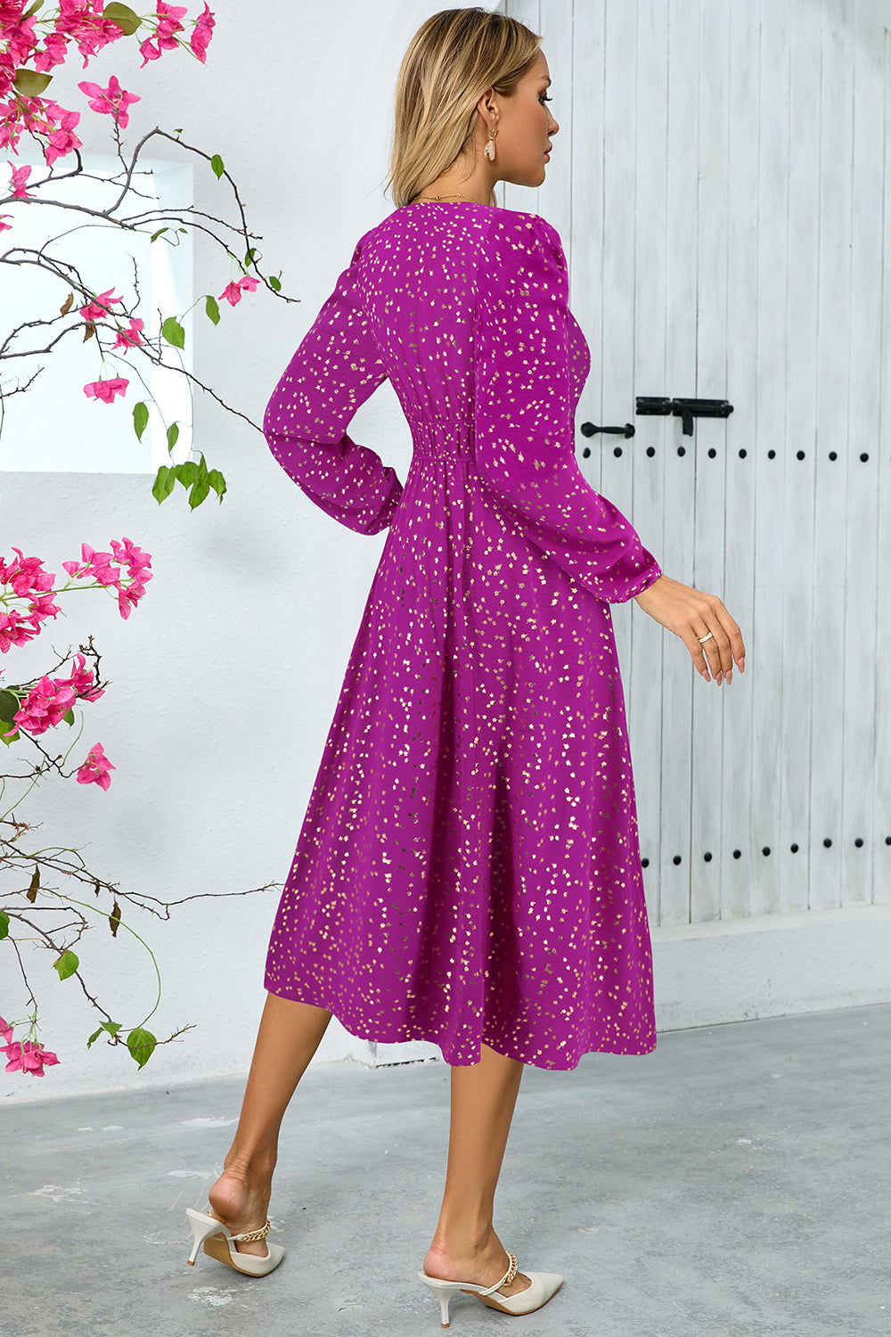 Sparkly Sky Blue A Line Sequins Long Sleeves V Neck Tea Length Wedding Guest Dress