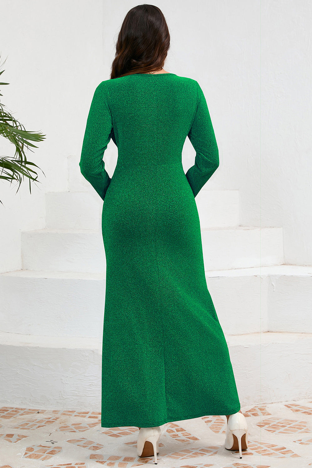 Red Mermaid Scoop Neck Maxi Wedding Guest Dress with Long Sleeves