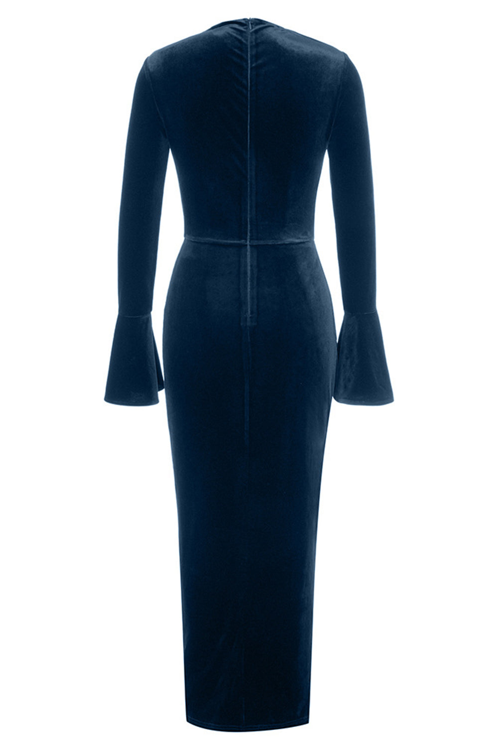 Peacock Blue Mermaid Velvet Long Sleeves Wedding Guest Dress with Slit