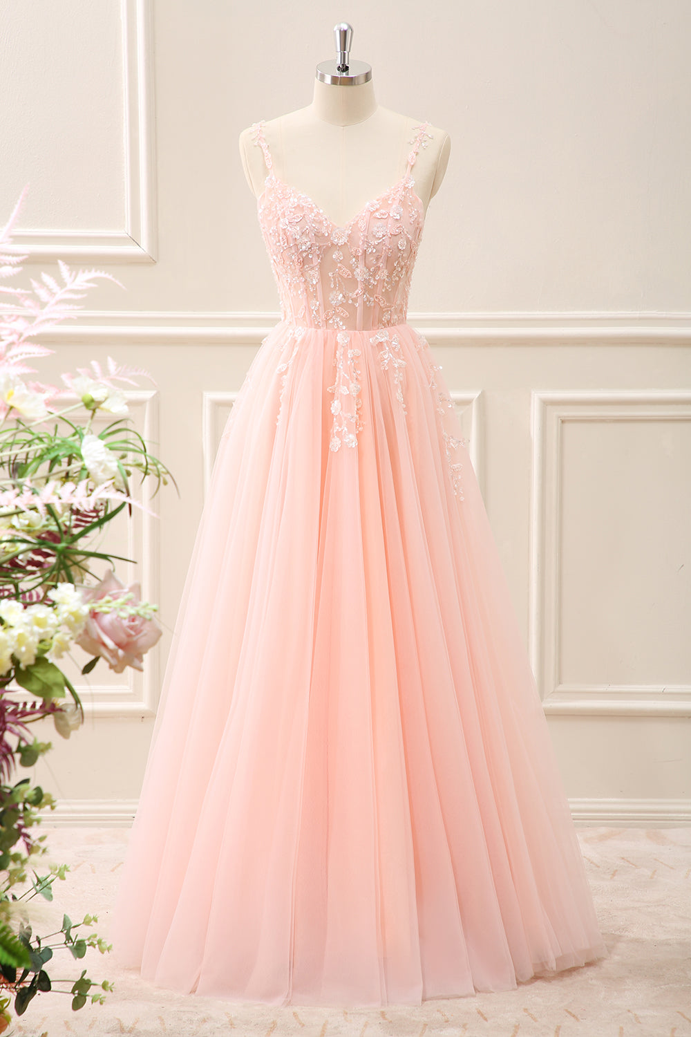 Royal Blue Corset Sequined A Line Tulle Maxi Dress with Appliques