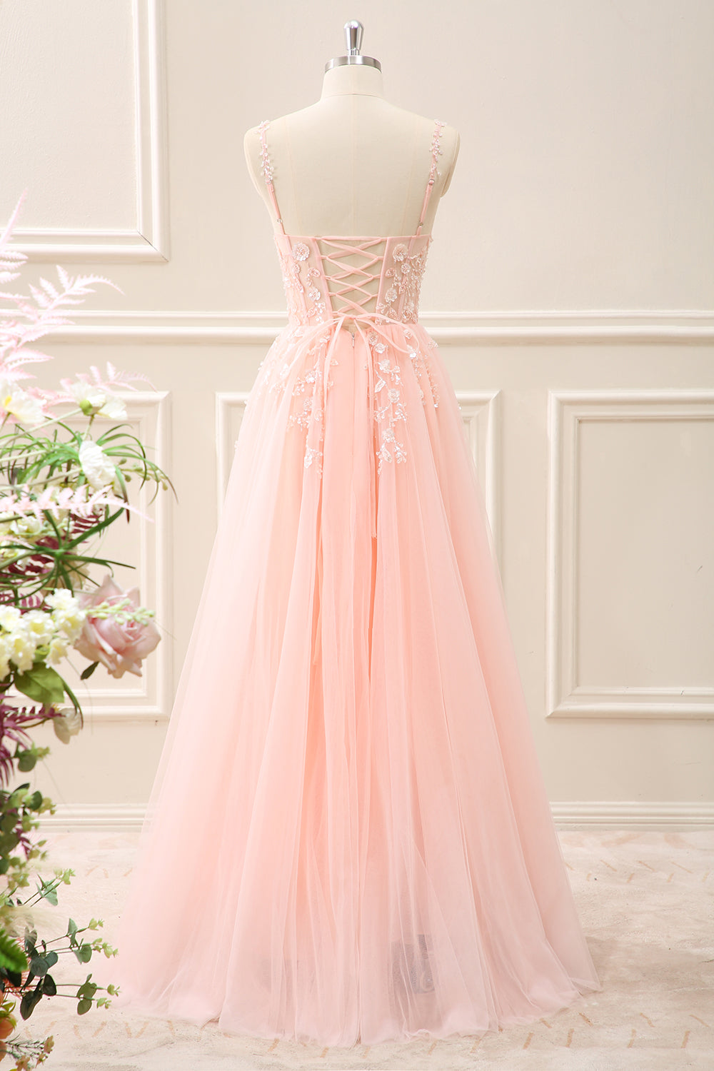 Royal Blue Corset Sequined A Line Tulle Maxi Dress with Appliques