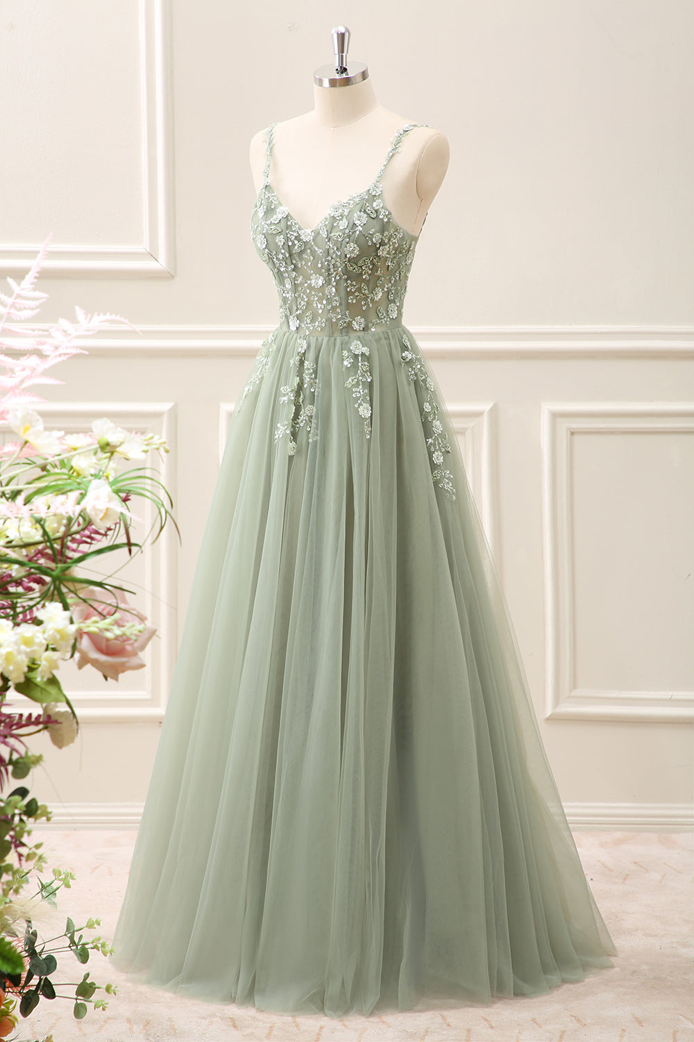 Royal Blue Corset Sequined A Line Tulle Maxi Dress with Appliques