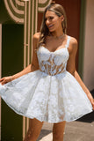 Cute A-Line Corset Sequin White Homecoming Dress