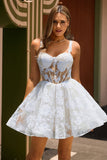 Cute A-Line Corset Sequin White Homecoming Dress