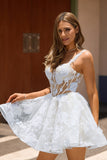 Cute A-Line Corset Sequin White Homecoming Dress
