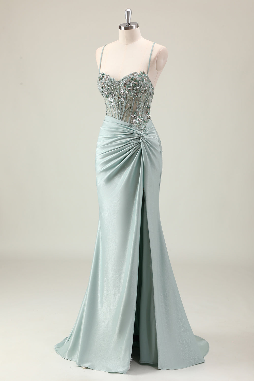 Dark Navy Ruched Mermaid Sequined Prom Dress with Slit