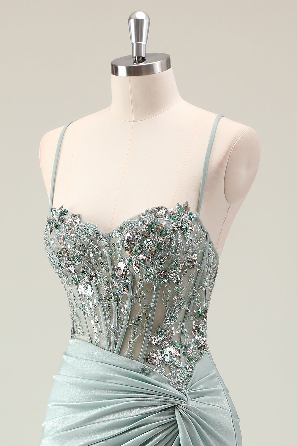 Dark Navy Ruched Mermaid Sequined Prom Dress with Slit