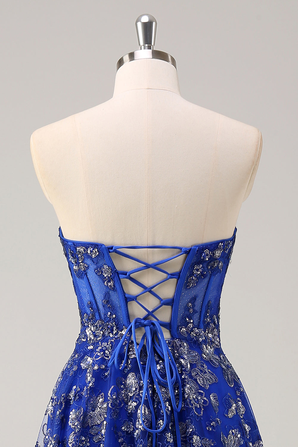Sparkly Royal Blue Sweetheart Corset Prom Dress with Slit