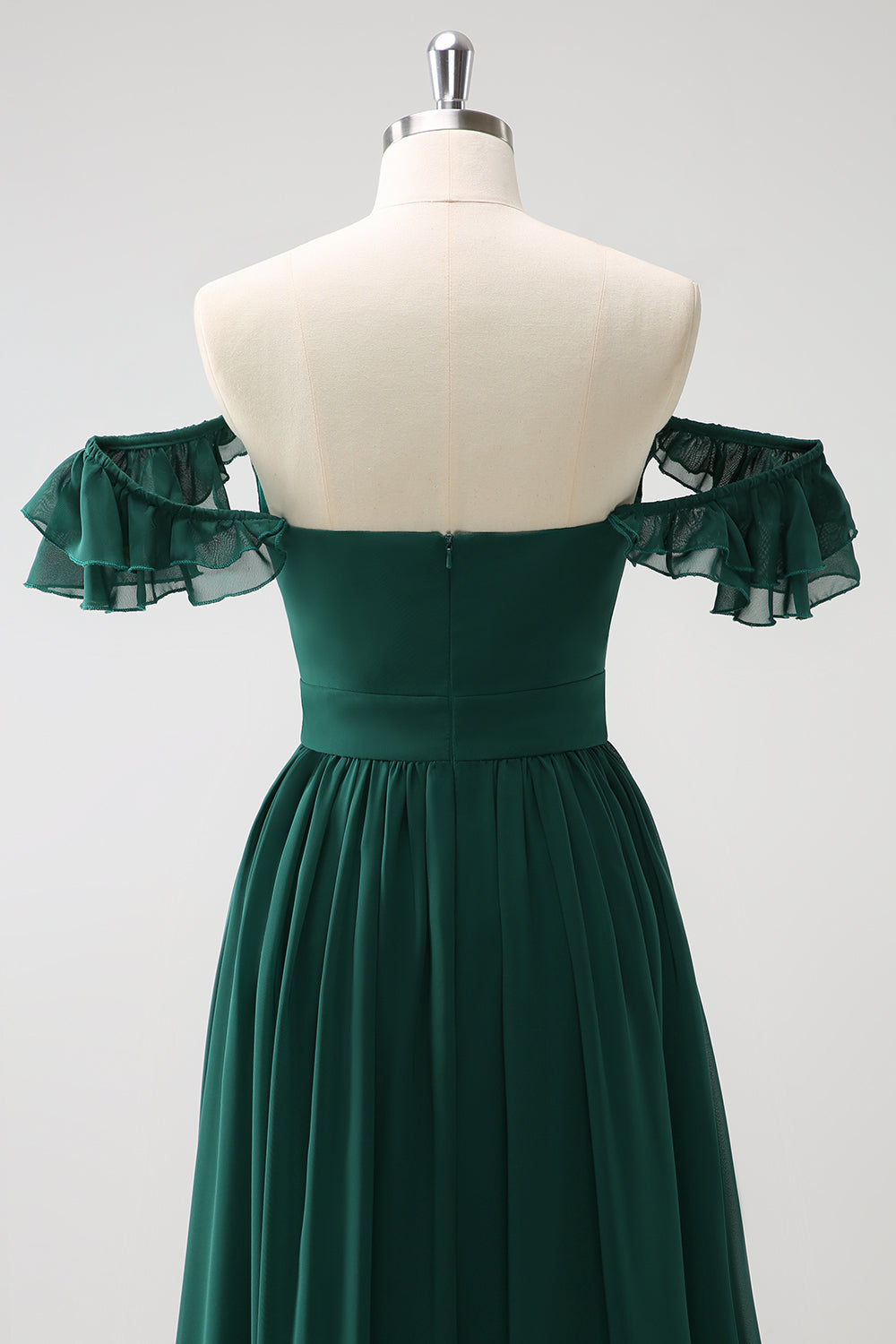 Dark Green A Line V Neck Chiffon Long Bridesmaid Dress