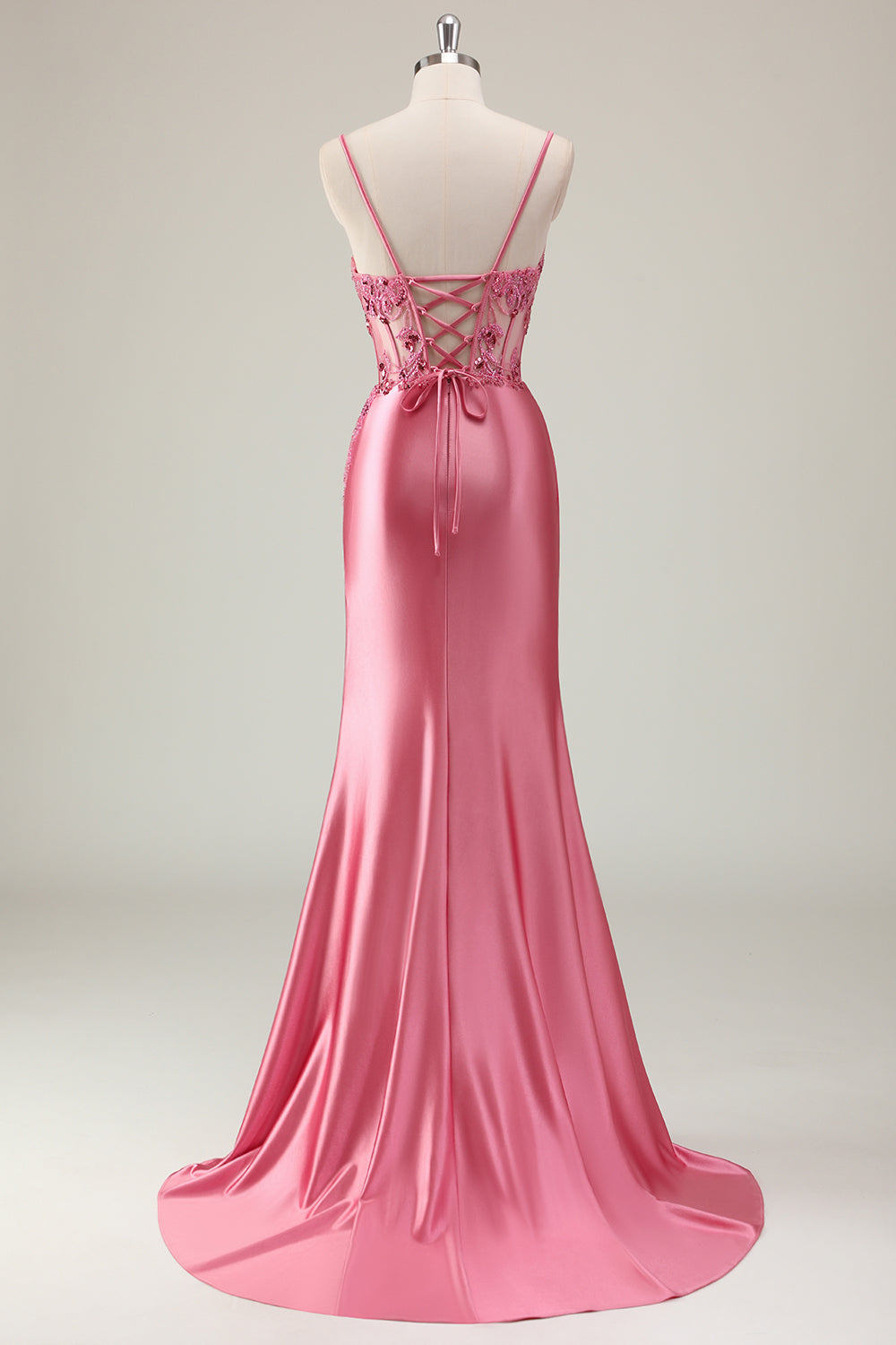 Coral Mermaid Sequined Corset Prom Dress with Slit