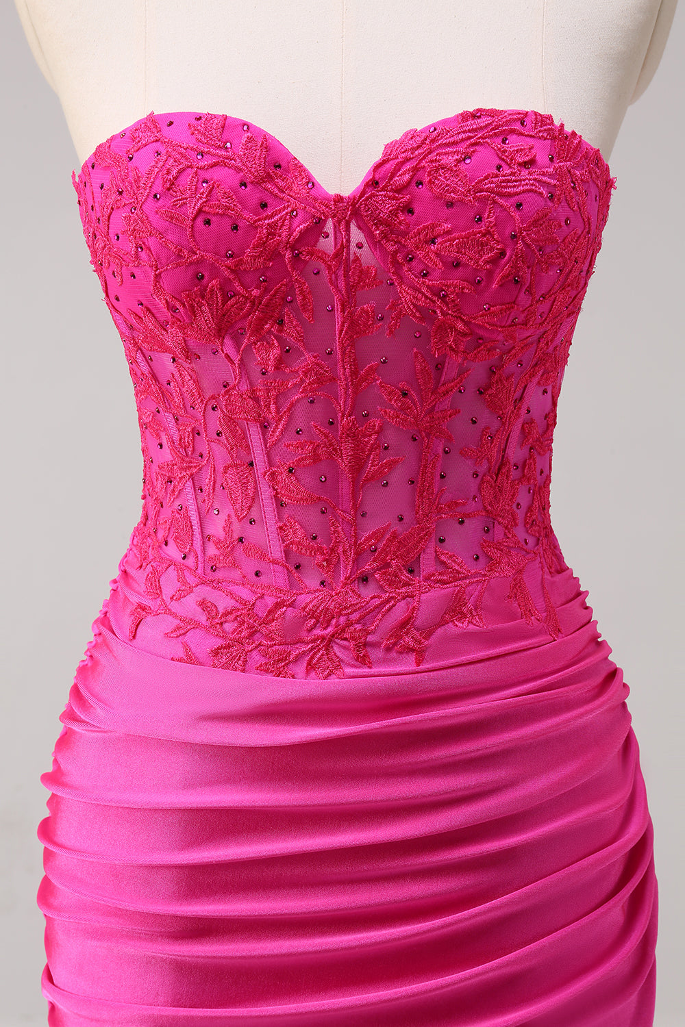 Fuchsia Sweetheart Ruched Mermaid Slit Prom Dress with Appliques