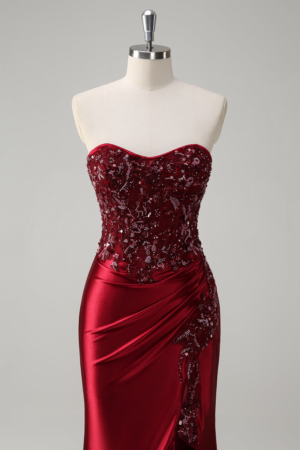Strapless Mermaid Beaded Dark Green Prom Dress with Slit