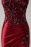 Strapless Mermaid Beaded Dark Green Prom Dress with Slit