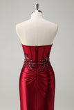 Strapless Mermaid Beaded Dark Green Prom Dress with Slit