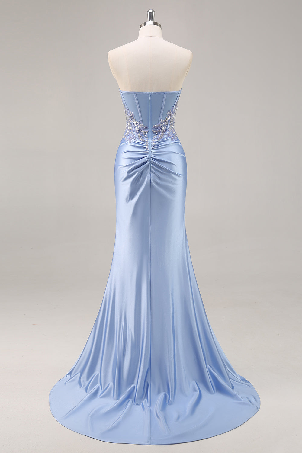 Strapless Mermaid Beaded Dark Green Prom Dress with Slit