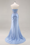 Strapless Mermaid Beaded Dark Green Prom Dress with Slit