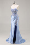 Strapless Mermaid Beaded Dark Green Prom Dress with Slit