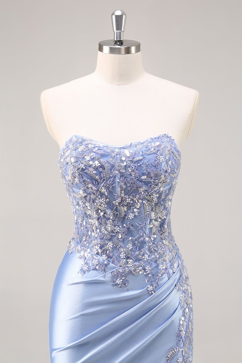 Strapless Mermaid Beaded Dark Green Prom Dress with Slit