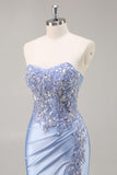 Strapless Mermaid Beaded Dark Green Prom Dress with Slit