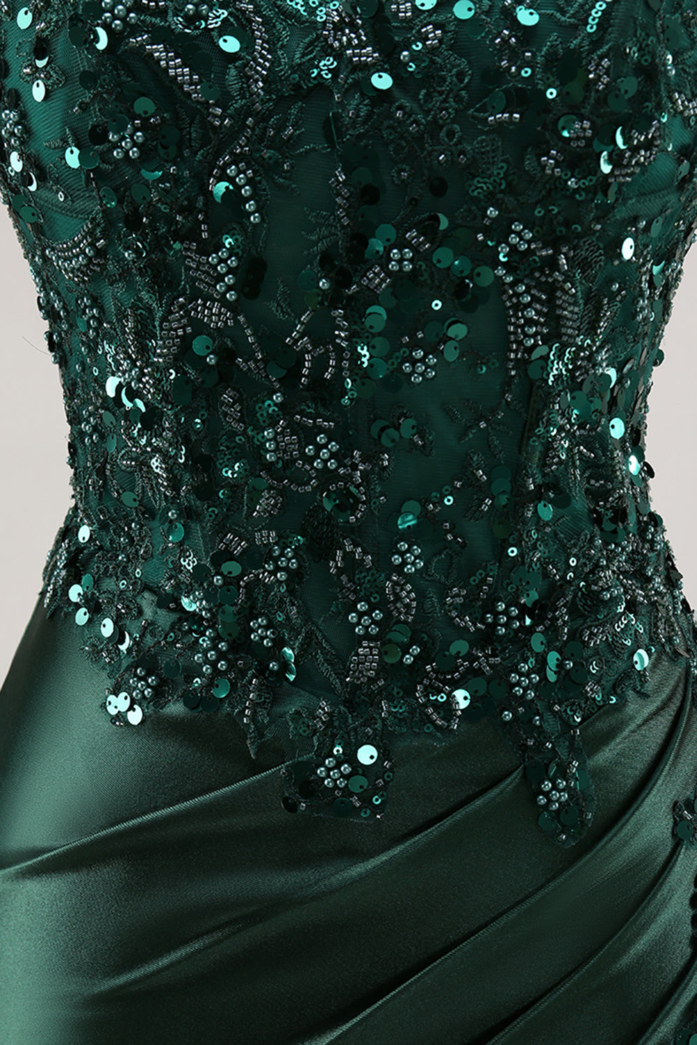 Strapless Mermaid Beaded Dark Green Prom Dress with Slit