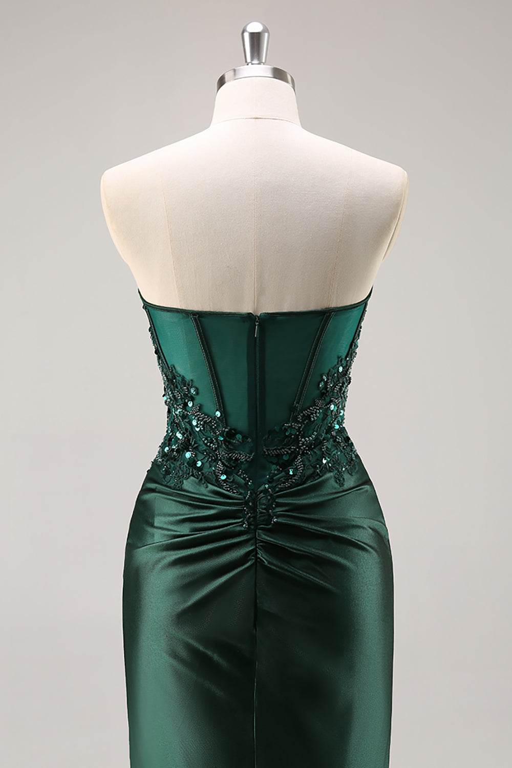 Strapless Mermaid Beaded Dark Green Prom Dress with Slit