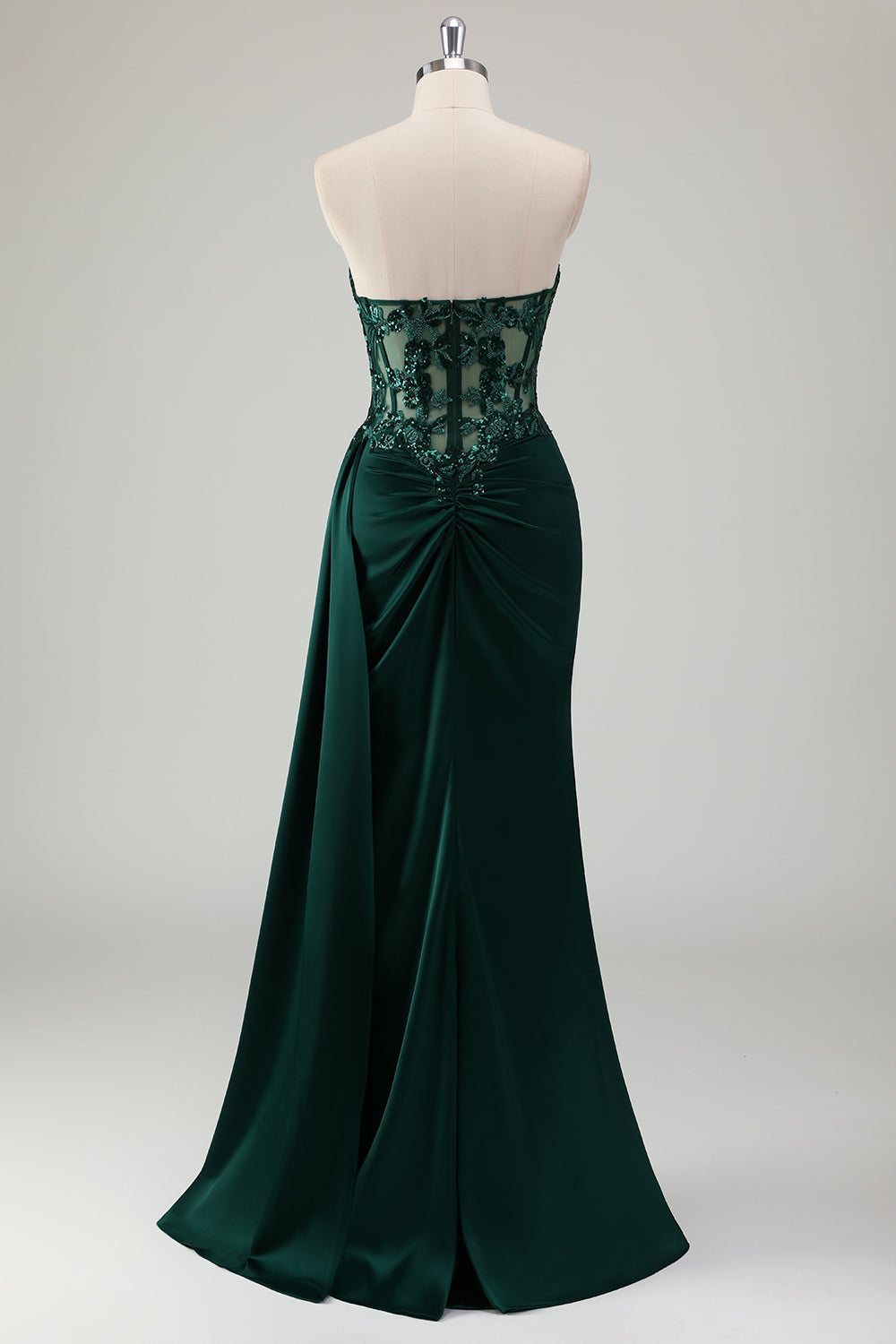 Dark Green Ruched Corset Strapless Mermaid Prom Dress with Slit