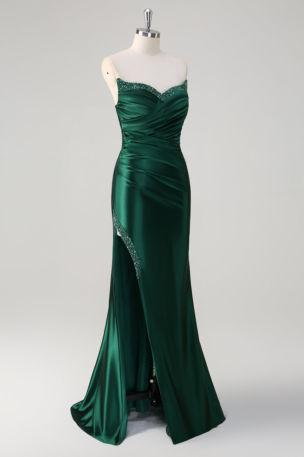 Red Mermaid Pleated Strapless Prom Dress with Split