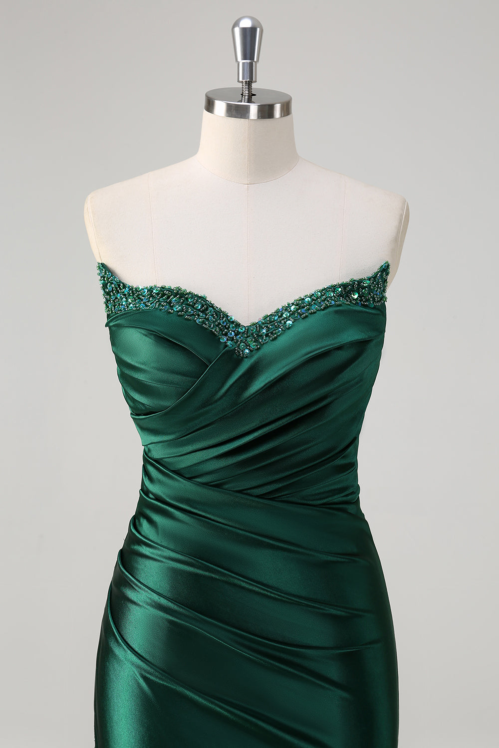 Red Mermaid Pleated Strapless Prom Dress with Split