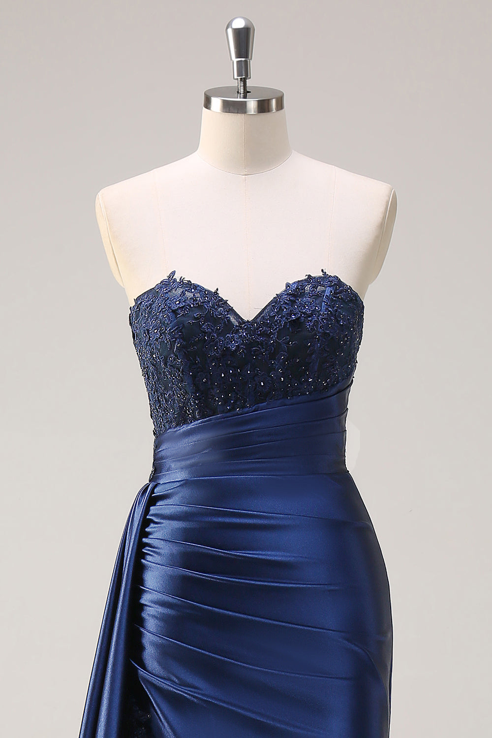 Navy Beaded Sweetheart Mermaid Prom Dress with Split