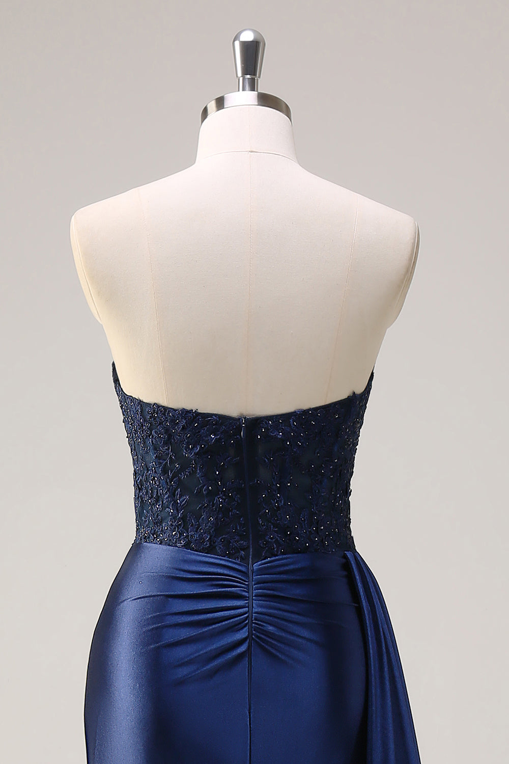 Navy Beaded Sweetheart Mermaid Prom Dress with Split