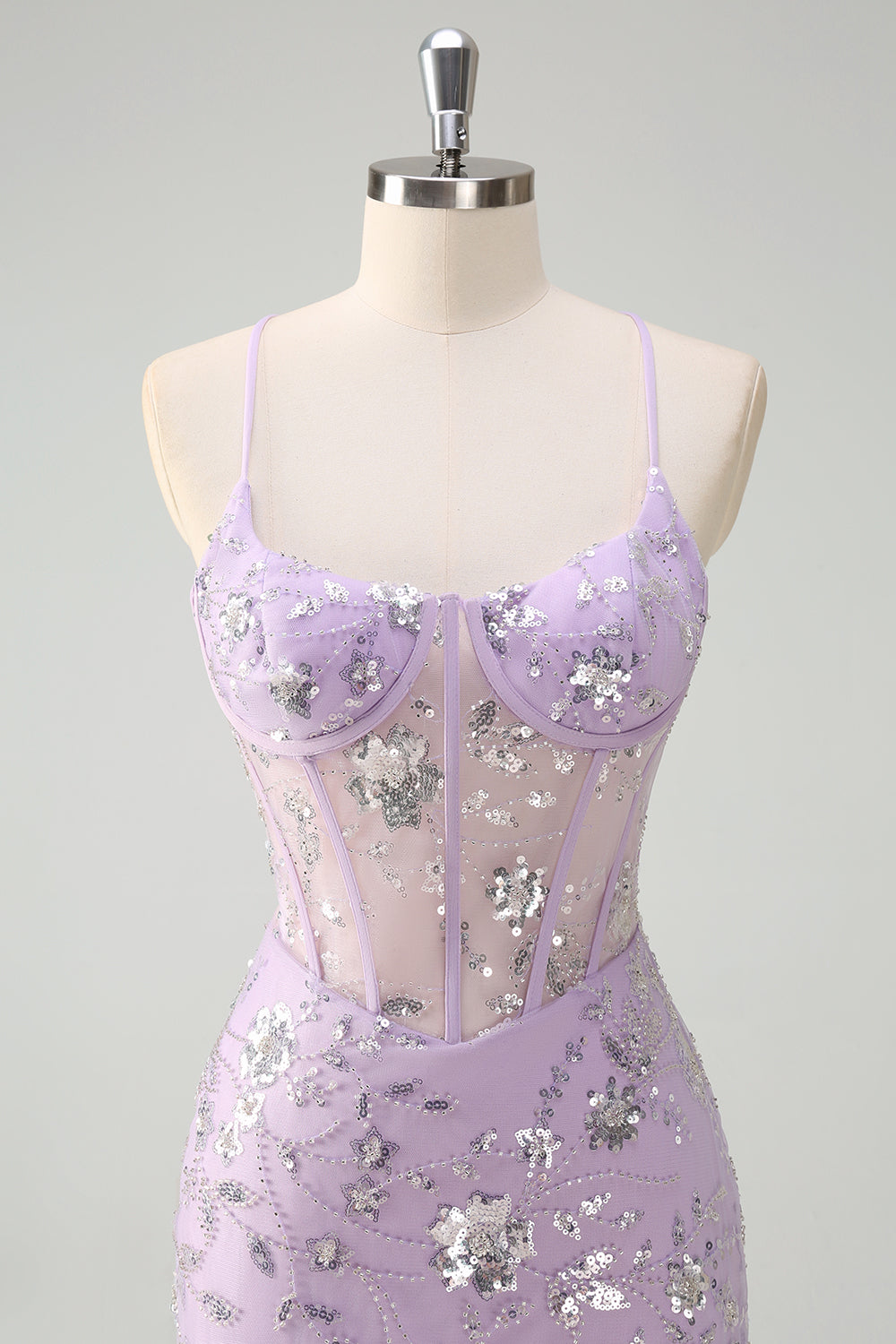 Sparkly Lilac Corset Mermaid Slit Prom Dress with Lace-up Back