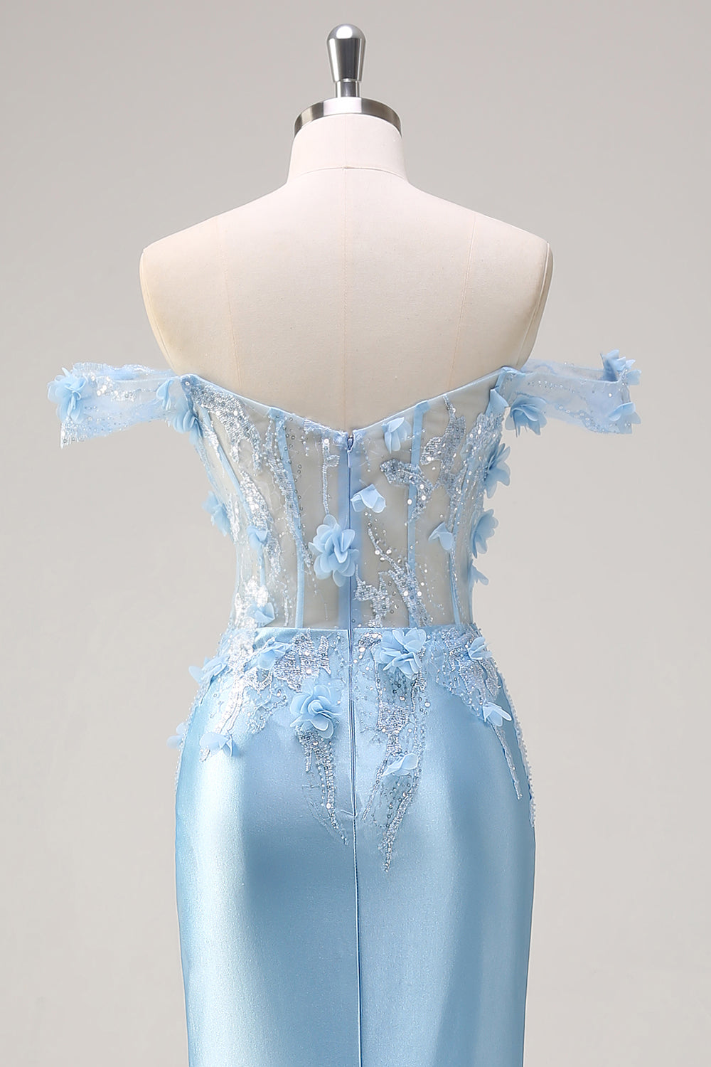 Sky Blue Corset Off the Shoulder Mermaid Prom Dress with 3D Appliques