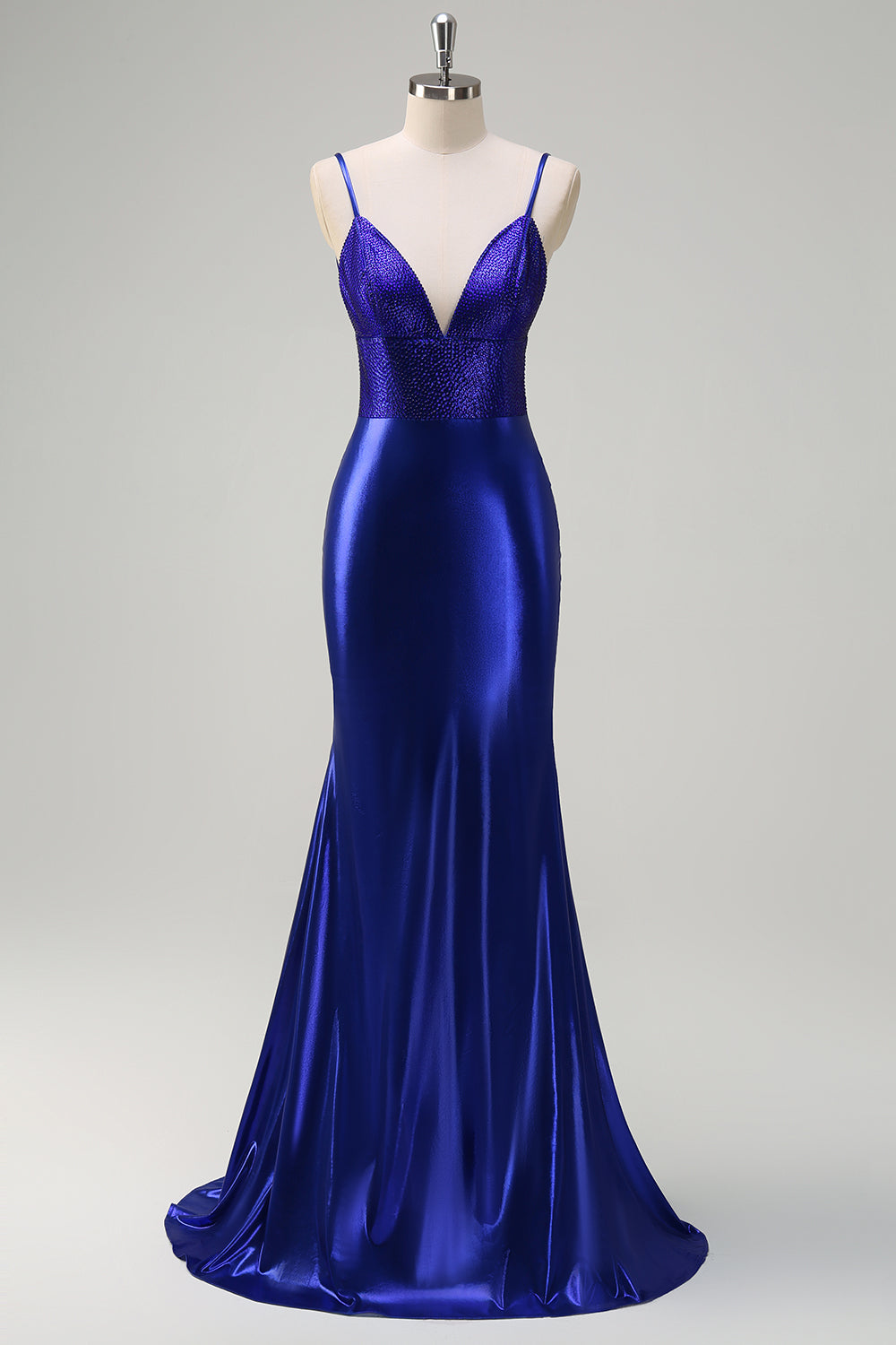 Royal Blue Backless Beaded Mermaid Prom Dress