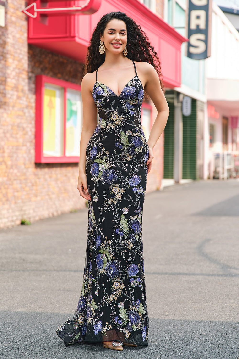 Mermaid Appliqued Blue Prom Dress with Sequins