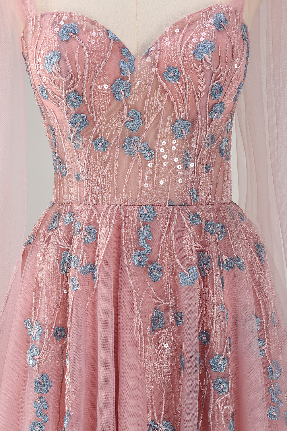 Fairy Pink Sequin Appliques A Line Tulle Maxi Dress with Lace-up Back